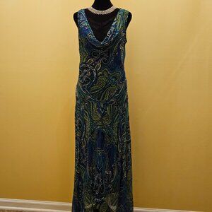 BEAUTIFUL LONG MULTI-COLOR SLEEVELESS DRESS, SIZE 6